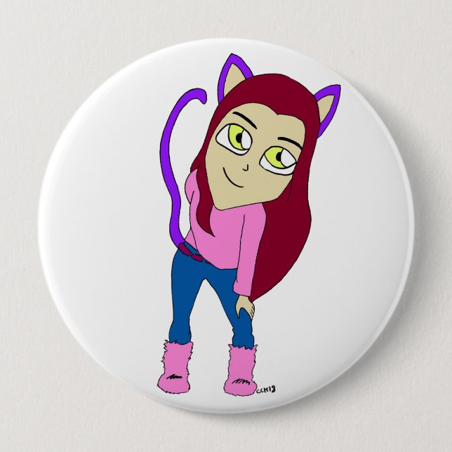 chibi catgirl  10 cm round badge (Front)