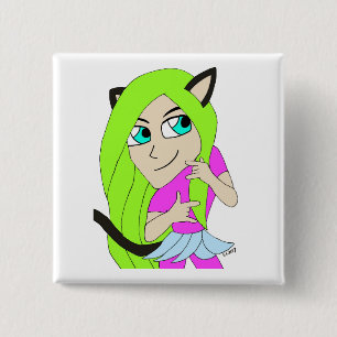 chibi catgirl  15 cm square badge