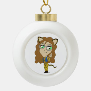 chibi catgirl     ceramic ball christmas ornament