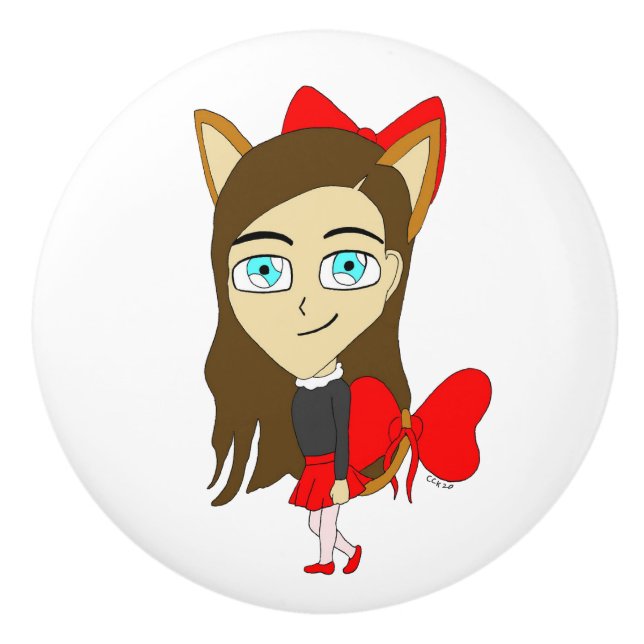 chibi catgirl     ceramic knob (Front)