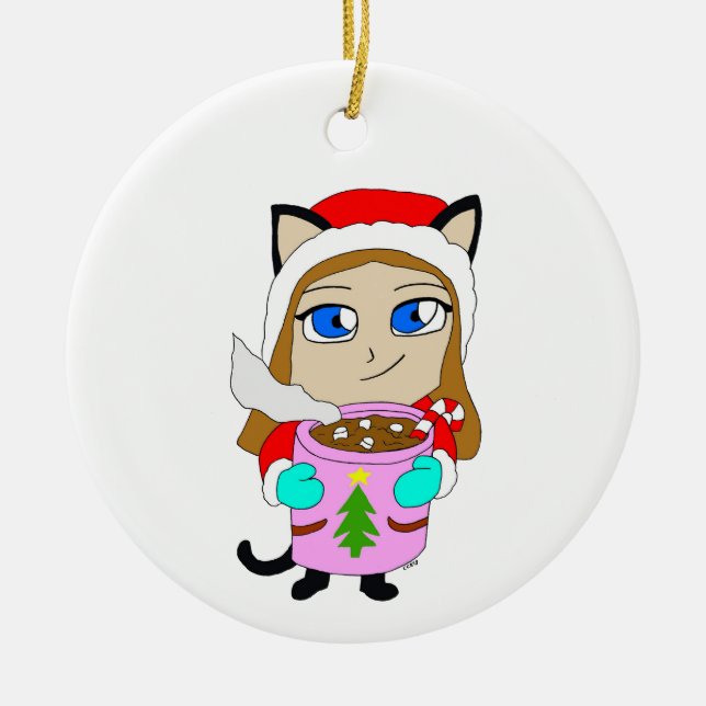 chibi catgirl     ceramic ornament (Front)