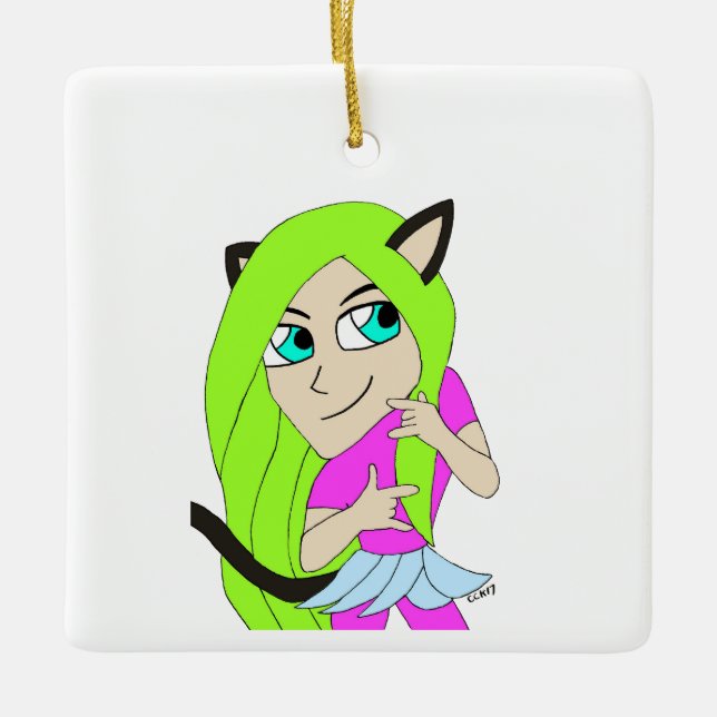 chibi catgirl   ceramic ornament (Front)