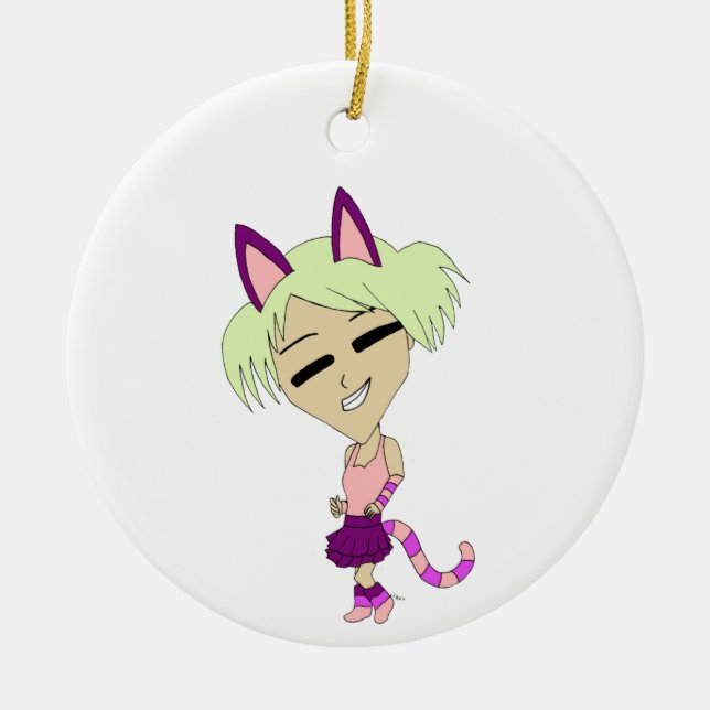 chibi catgirl   ceramic tree decoration (Front)
