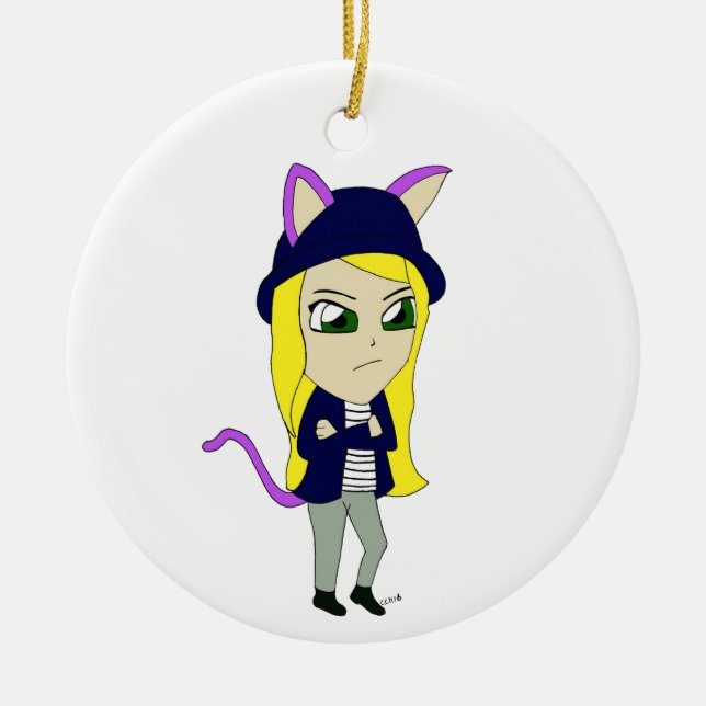 chibi catgirl  ceramic tree decoration (Front)