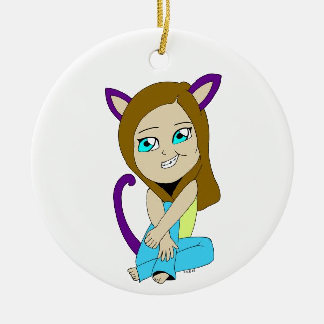 chibi catgirl    ceramic tree decoration (Front)