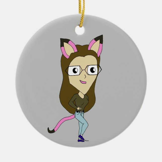 chibi catgirl  ceramic tree decoration (Front)