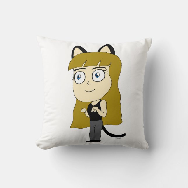 chibi catgirl   cushion (Front)