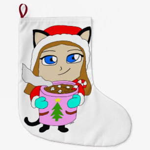 chibi catgirl large christmas stocking