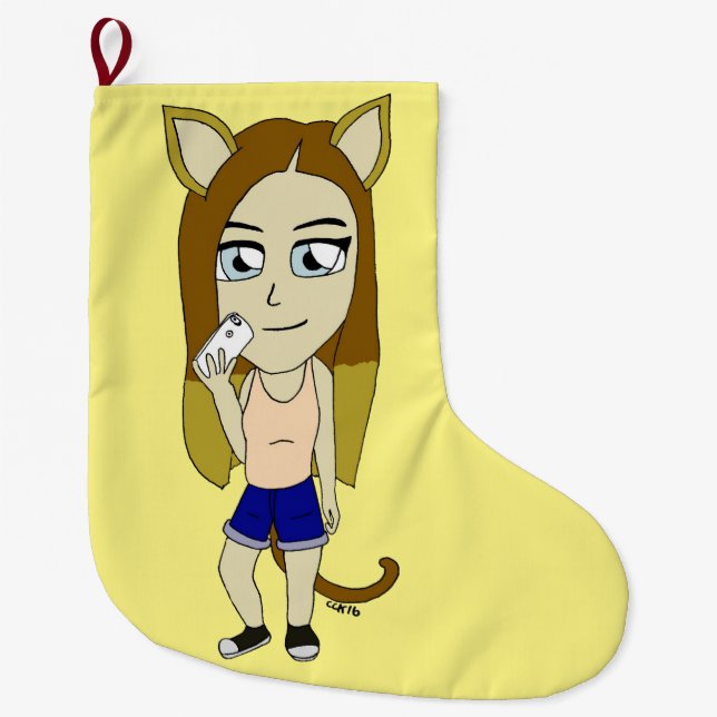 Chibi Catgirl Large Christmas Stocking (Front)
