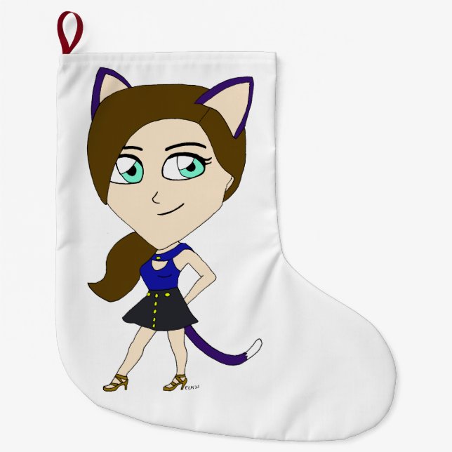 chibi catgirl  large christmas stocking (Front)