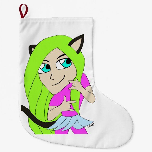 chibi catgirl  large christmas stocking (Front)