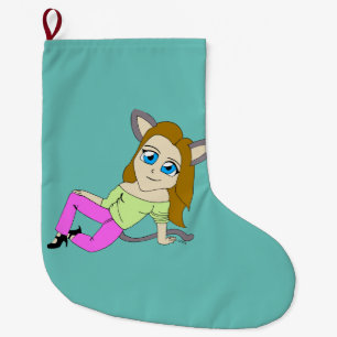 chibi catgirl large christmas stocking