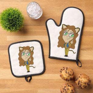chibi catgirl     oven mitt & pot holder set