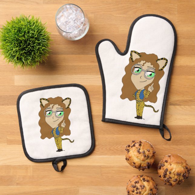 chibi catgirl     oven mitt & pot holder set (Top Down)