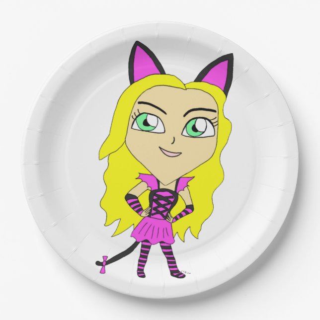 chibi catgirl   paper plate (Front)