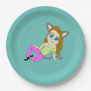 chibi catgirl paper plate