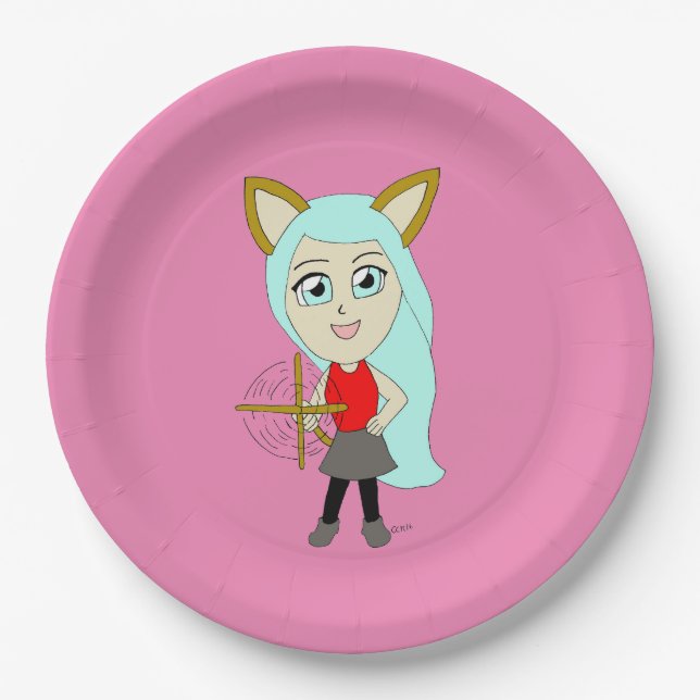 chibi catgirl  paper plate (Front)