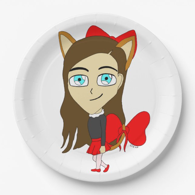 chibi catgirl     paper plate (Front)