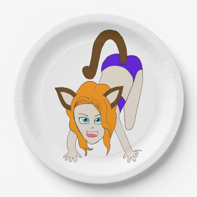 chibi catgirl     paper plate (Front)
