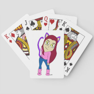 chibi catgirl playing cards