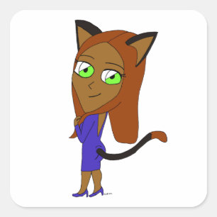 chibi catgirl   square sticker