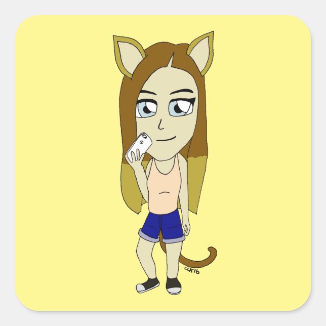 Chibi Catgirl Square Sticker (Front)