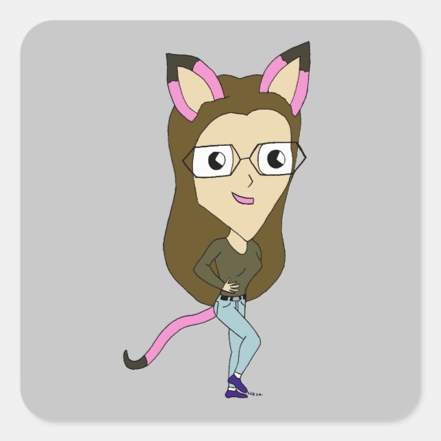 chibi catgirl      square sticker (Front)