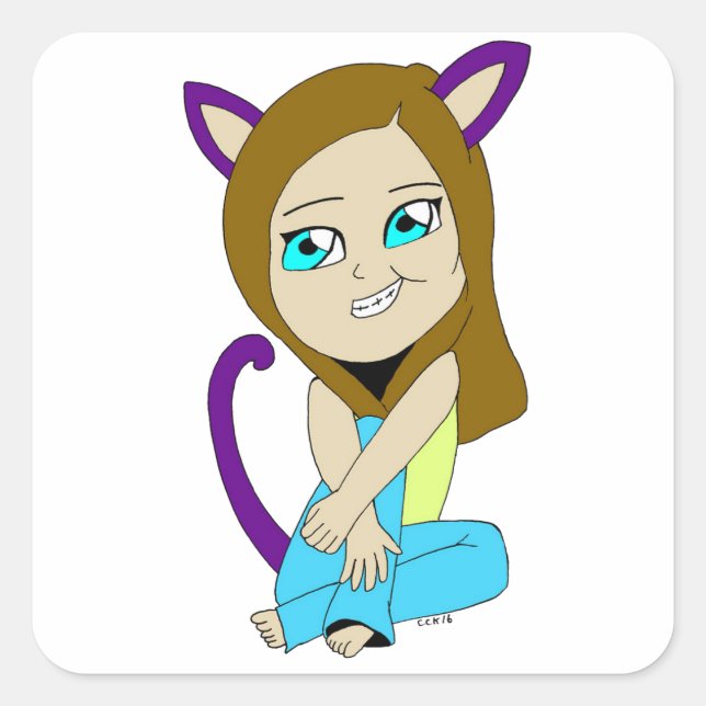 chibi catgirl square sticker (Front)