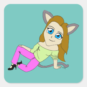 chibi catgirl      square sticker