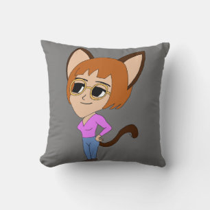 chibi catgirl throw pillow