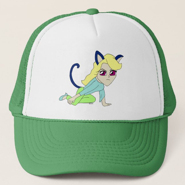 chibi catgirl  trucker hat (Front)