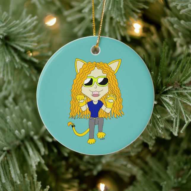 Chibi Catgirl with paws Ceramic Tree Decoration (Tree)