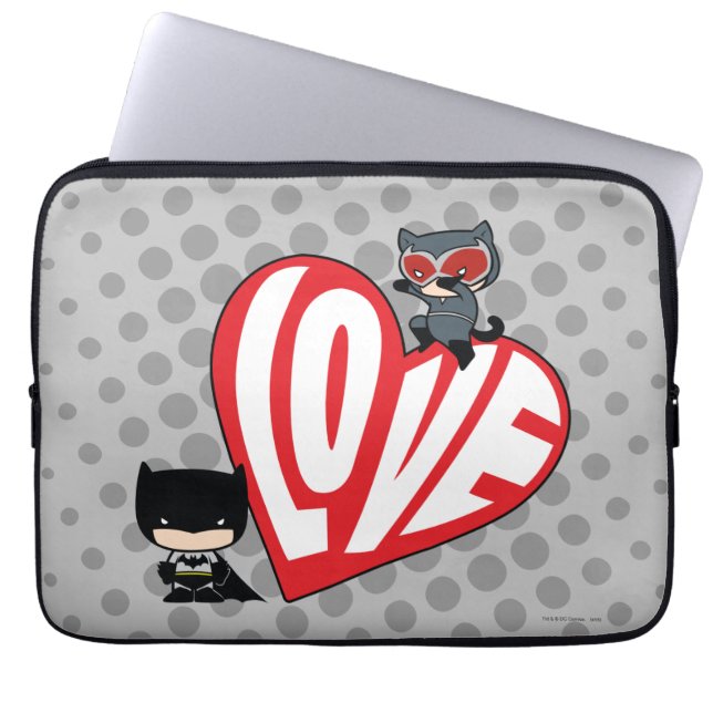 Chibi Catwoman Pounce on Batman Laptop Sleeve (Front)