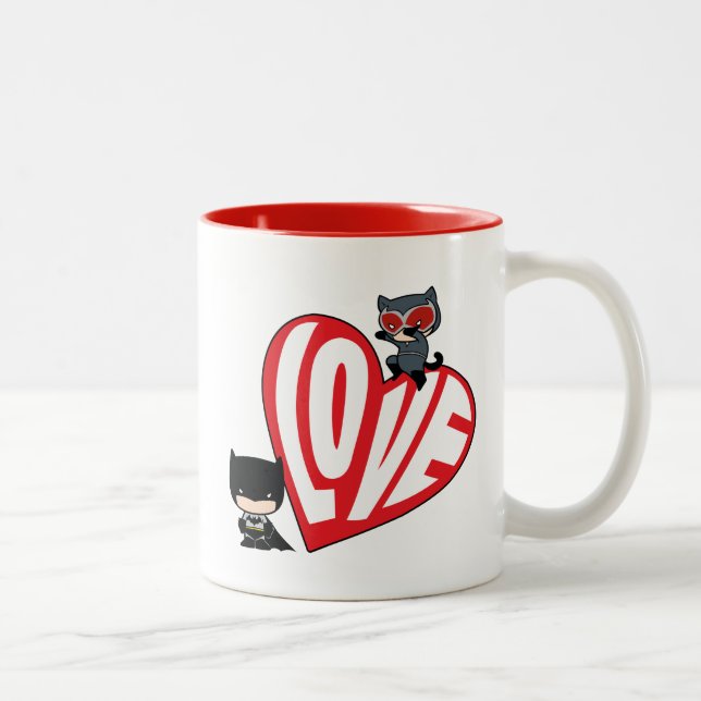 Chibi Catwoman Pounce on Batman Two-Tone Coffee Mug (Right)