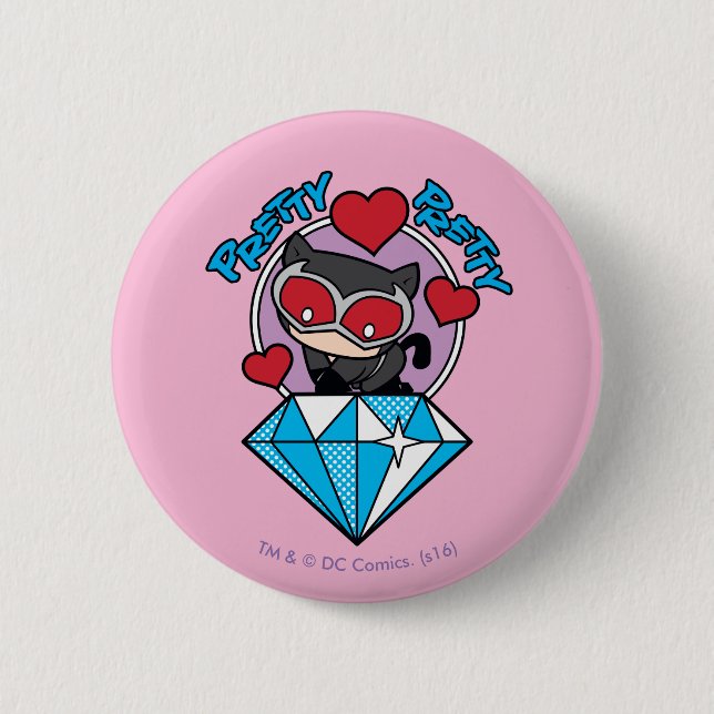 Chibi Catwoman Sitting Atop Large Diamond 6 Cm Round Badge (Front)