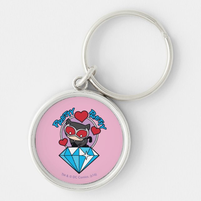 Chibi Catwoman Sitting Atop Large Diamond Key Ring (Front)