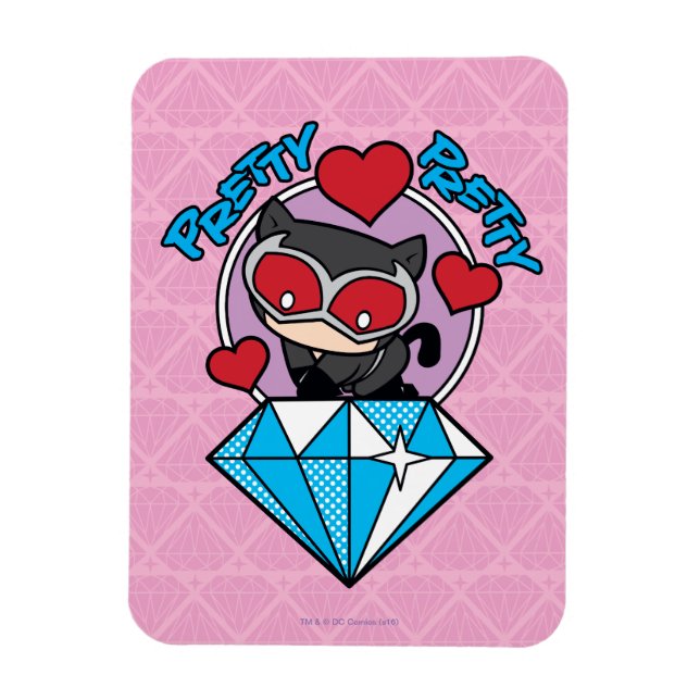 Chibi Catwoman Sitting Atop Large Diamond Magnet (Vertical)