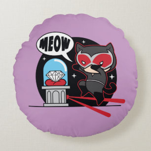Chibi Catwoman Stealing A Diamond Round Cushion