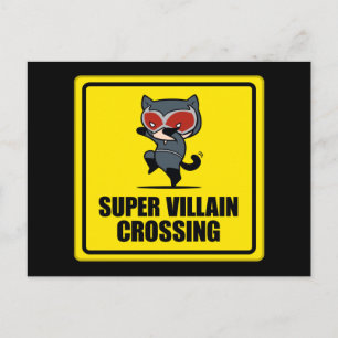 Chibi Catwoman Super Villain Crossing Sign Postcard