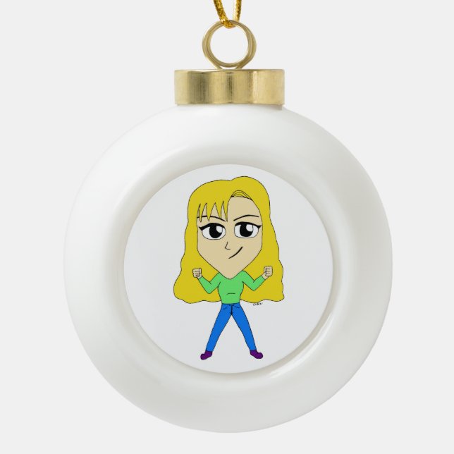 chibi     ceramic ball christmas ornament (Front)