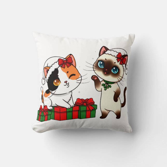 Chibi Christmas Cats with Presents Cushion (Front)