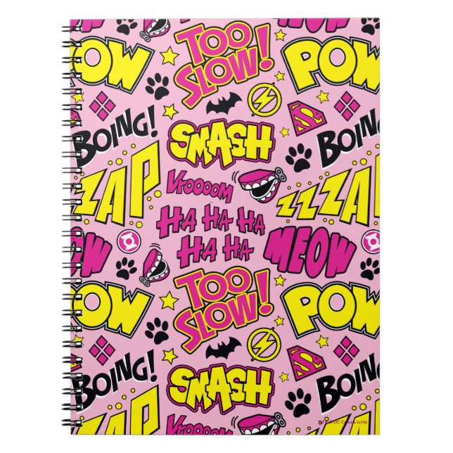 Chibi Comic Phrases and Logos Pattern Notebook (Front)