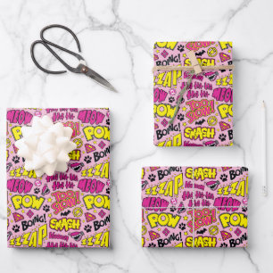 Chibi Comic Phrases and Logos Pattern Wrapping Paper Sheet
