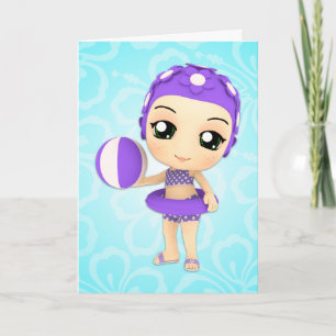 Chibi Cutie Pie Summer Happy Birthday Card