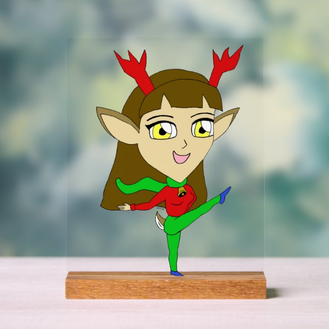 chibi dancing reindeer girl acrylic sign (Neutral)