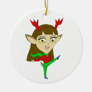 chibi dancing reindeer girl ceramic tree decoration