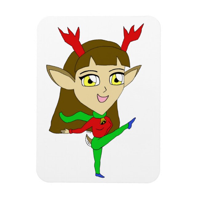 chibi dancing reindeer girl magnet (Vertical)