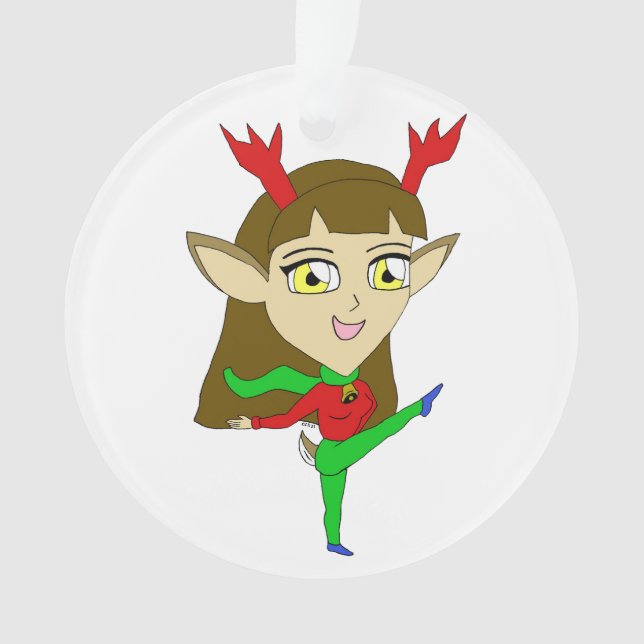 chibi dancing reindeer girl     ornament (Front)
