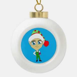 chibi elf ceramic ball christmas ornament