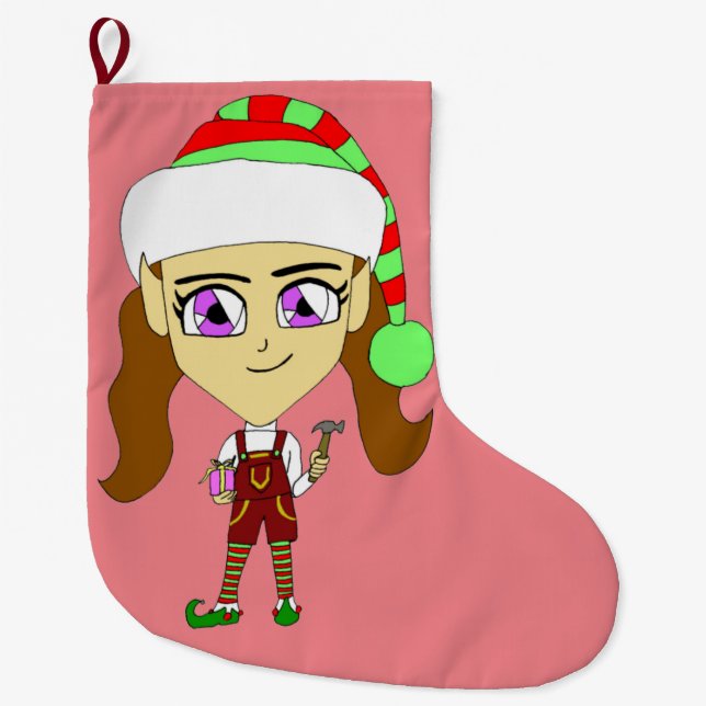 chibi elf  large christmas stocking (Front)